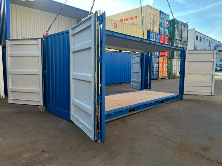 Contenedor marítimo 20′ con doble apertura lateral - Acero CORTEN - Azul - Nuevo