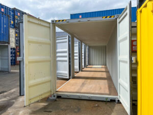 Contenedor marítimo 40’HC con 4 puertas laterales – Color gris ocre - 40 pies - Nuevo