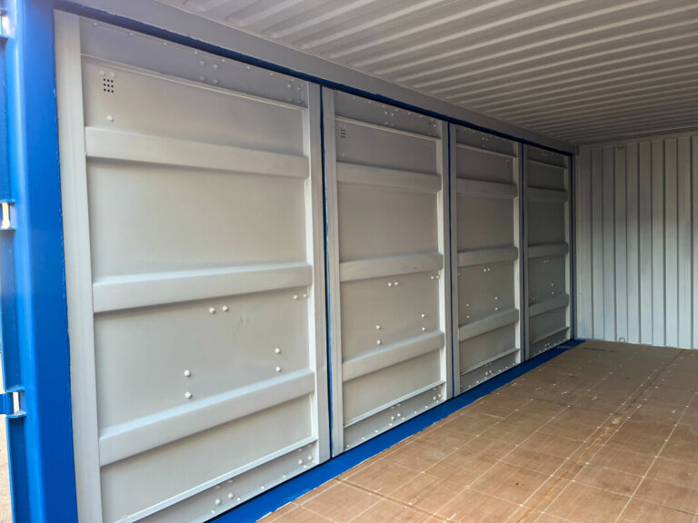 Contenedor marítimo 20′ con doble apertura lateral - Acero CORTEN - Azul - Nuevo