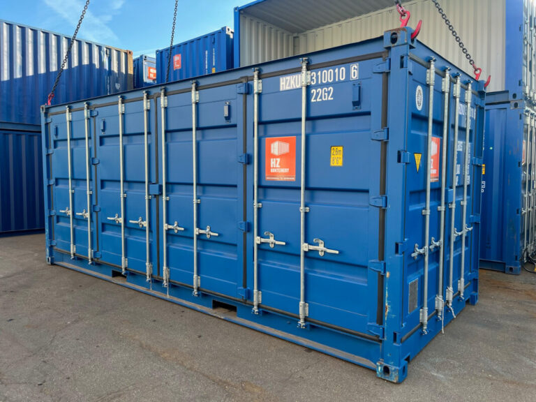 Contenedor marítimo 20′ con doble apertura lateral - Acero CORTEN - Azul - Nuevo