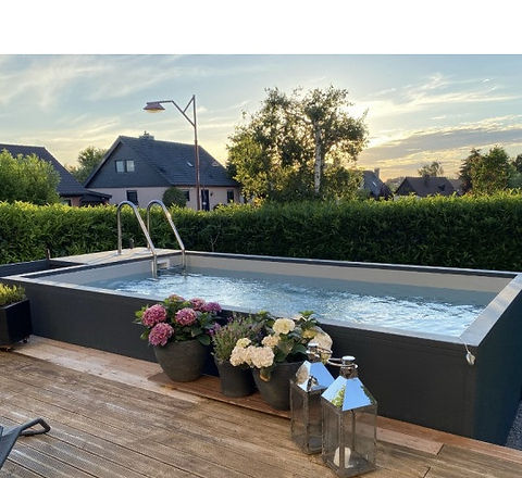 Contenedor de piscina móvil - 55 x 1,26 m - Acero - Gris claro - Nuevo - 5,25 m x 2,55 m x 1,26 m