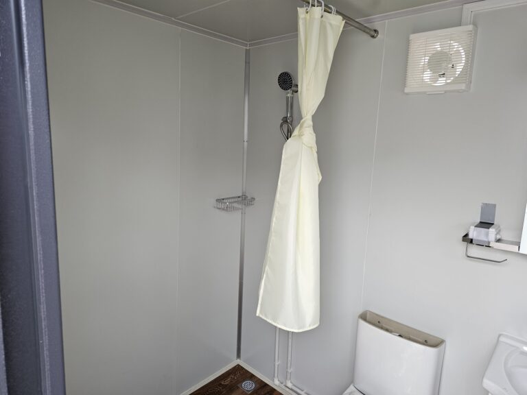 Sanitario portátil con ducha y cortina - Acero - Gris - Nuevo - módulo sanitario