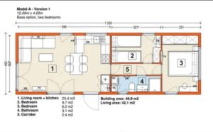 Casa Móvil Modelo A – Sobre Ruedas – 42 m² – 3 Dormitorios - Acero - Nuevo - 10,5 m (largo) × 4,0 m (ancho) × 3,6 m (alto).